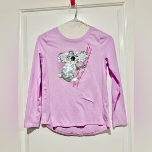Girls, long sleeve sequins, koala, graphic, long sleeve T-shirt. Like new! 10/12